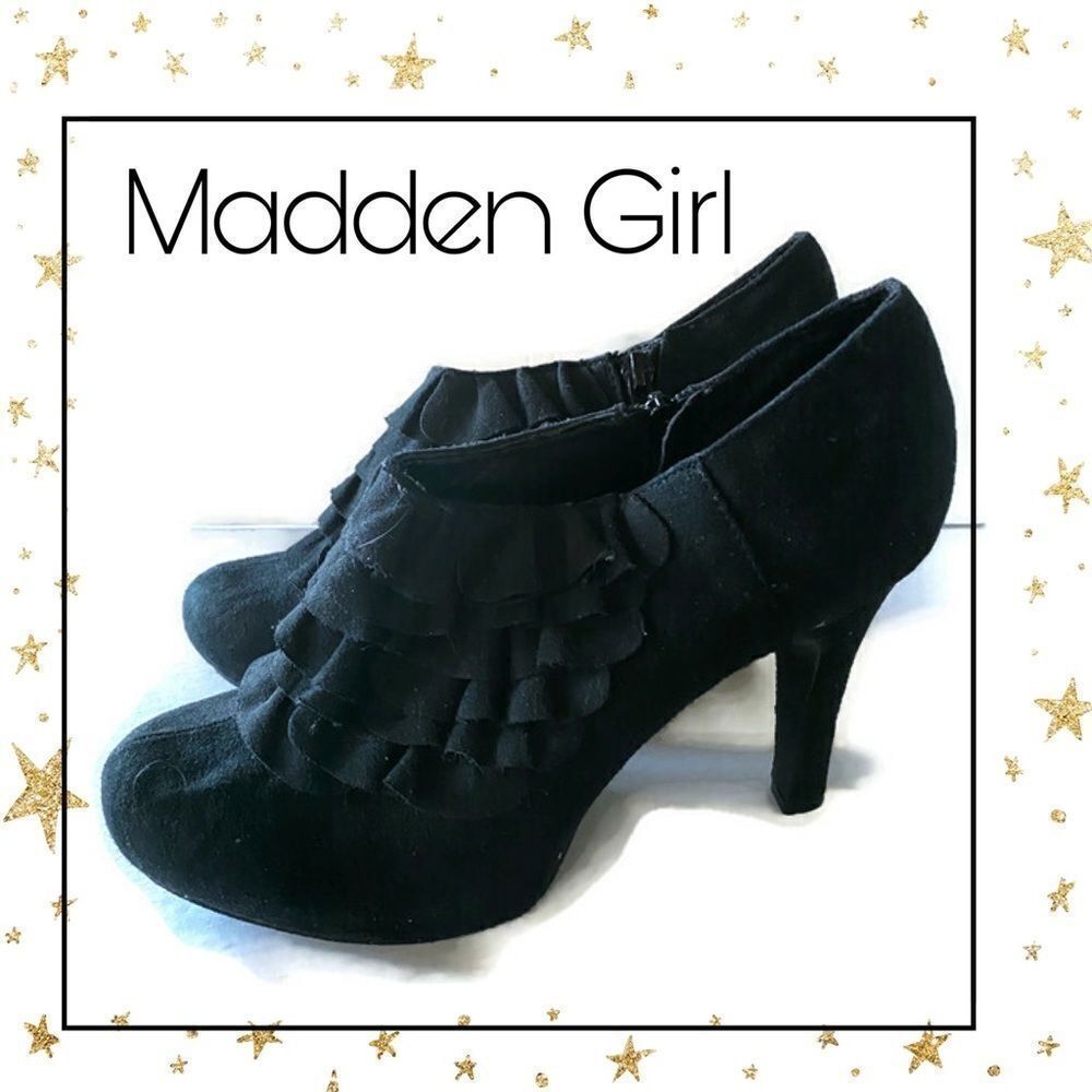 Madden Girl Black Suede Heeled Ankle Booties 9.5